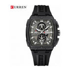 CURREN 8488 Cronógrafo Tonneau en Silicona color Goma Negra / Gris