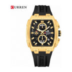 CURREN 8488 Cronógrafo Tonneau en Silicona color Goma Negra / Dorado