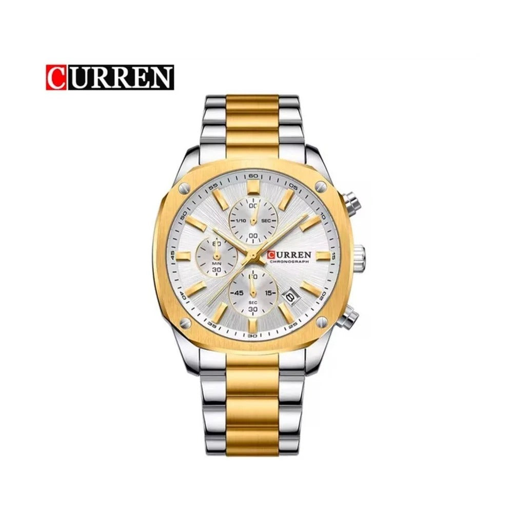 CURREN 8490 Cronógrafo Cuadrado en Acero color Dorado / Blanco