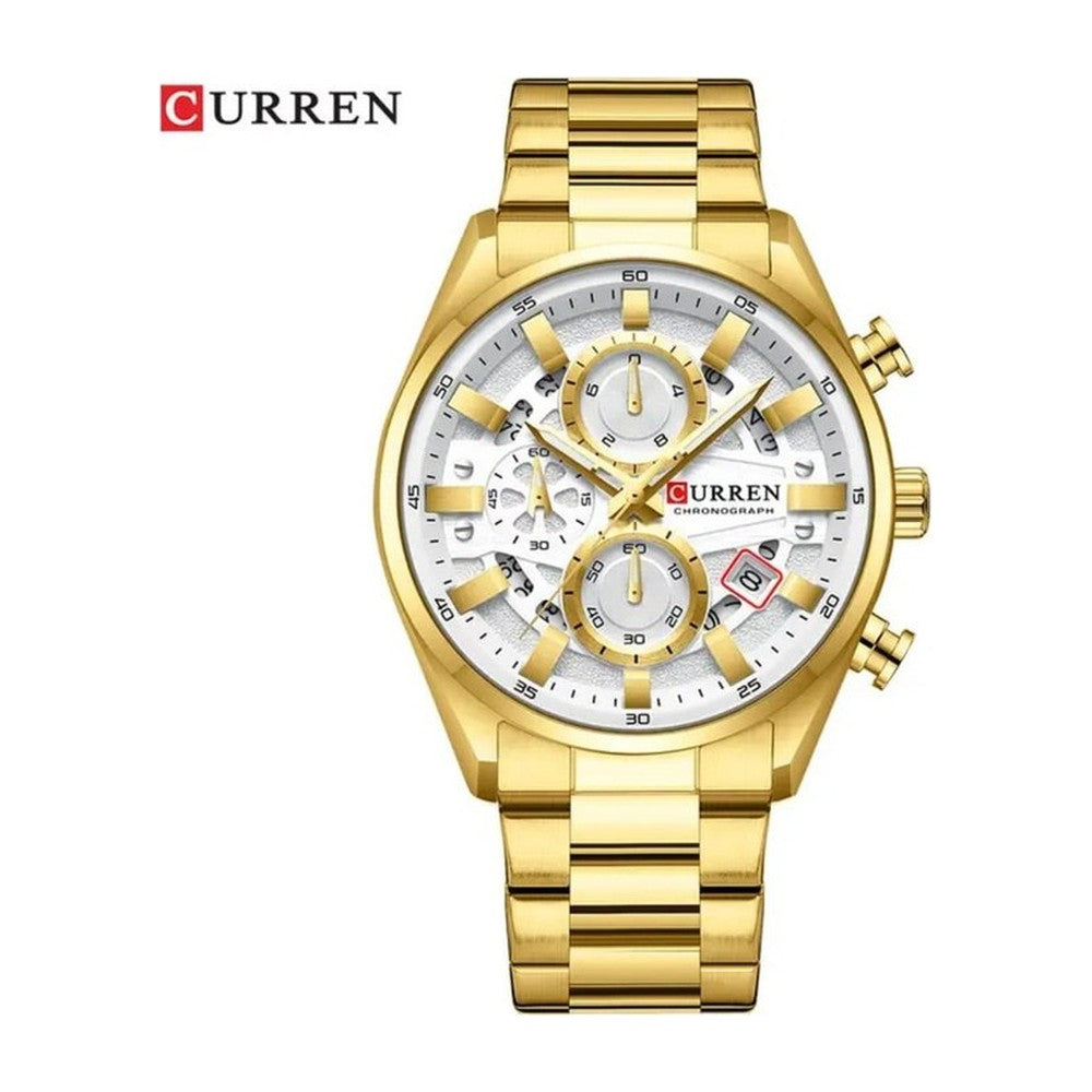 CURREN 8495 Cronógrafo Esqueleto en Acero color Dorado / Blanco