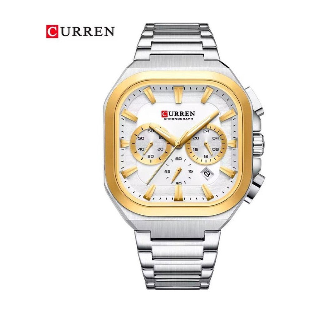 CURREN 8496 Cronógrafo Cuadrado en Acero color Plateado y Dorado / Blanco