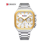 CURREN 8496 Cronógrafo Cuadrado en Acero color Plateado y Dorado / Blanco
