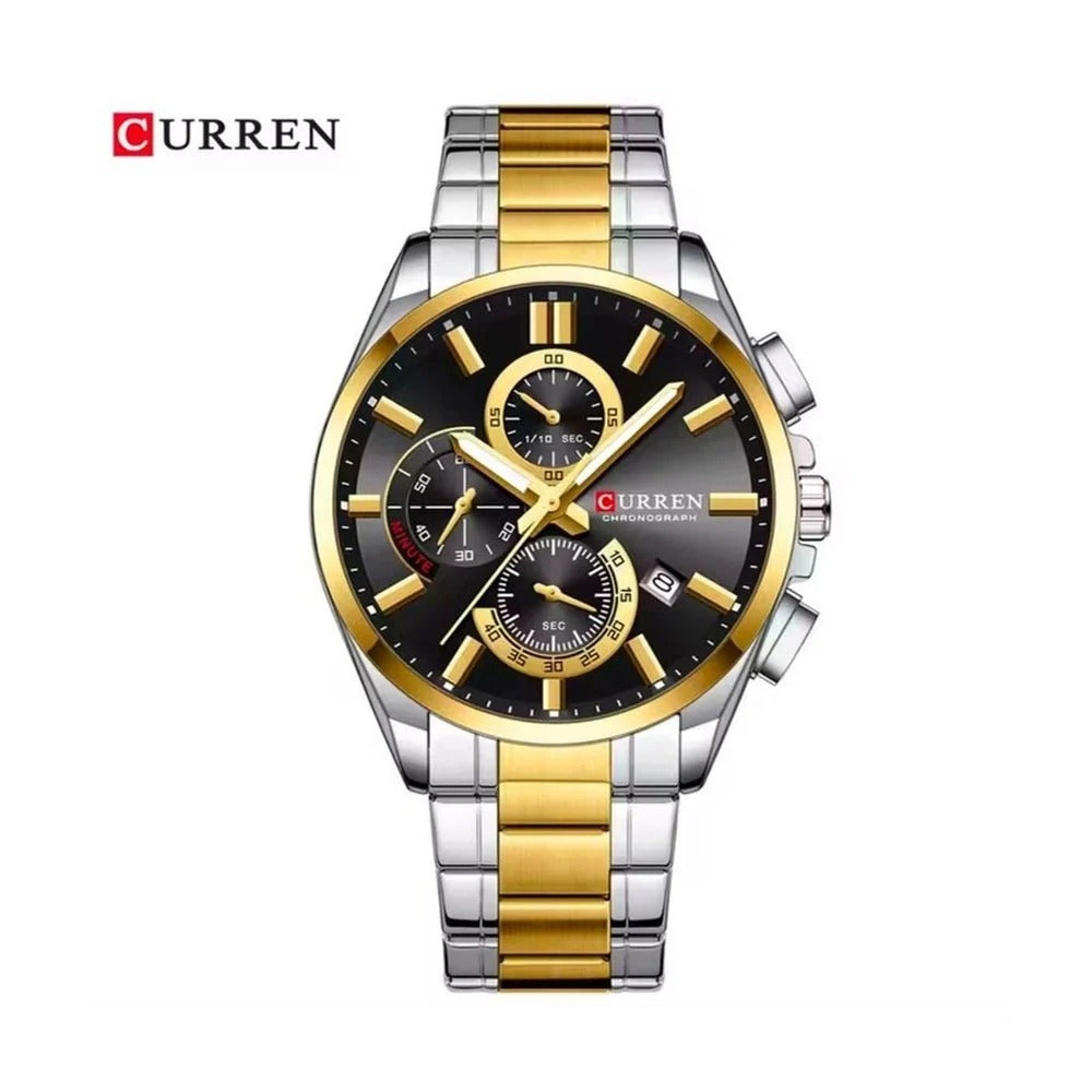 CURREN Cronógrafo Racing en Acero color Plateado y Dorado / Negro