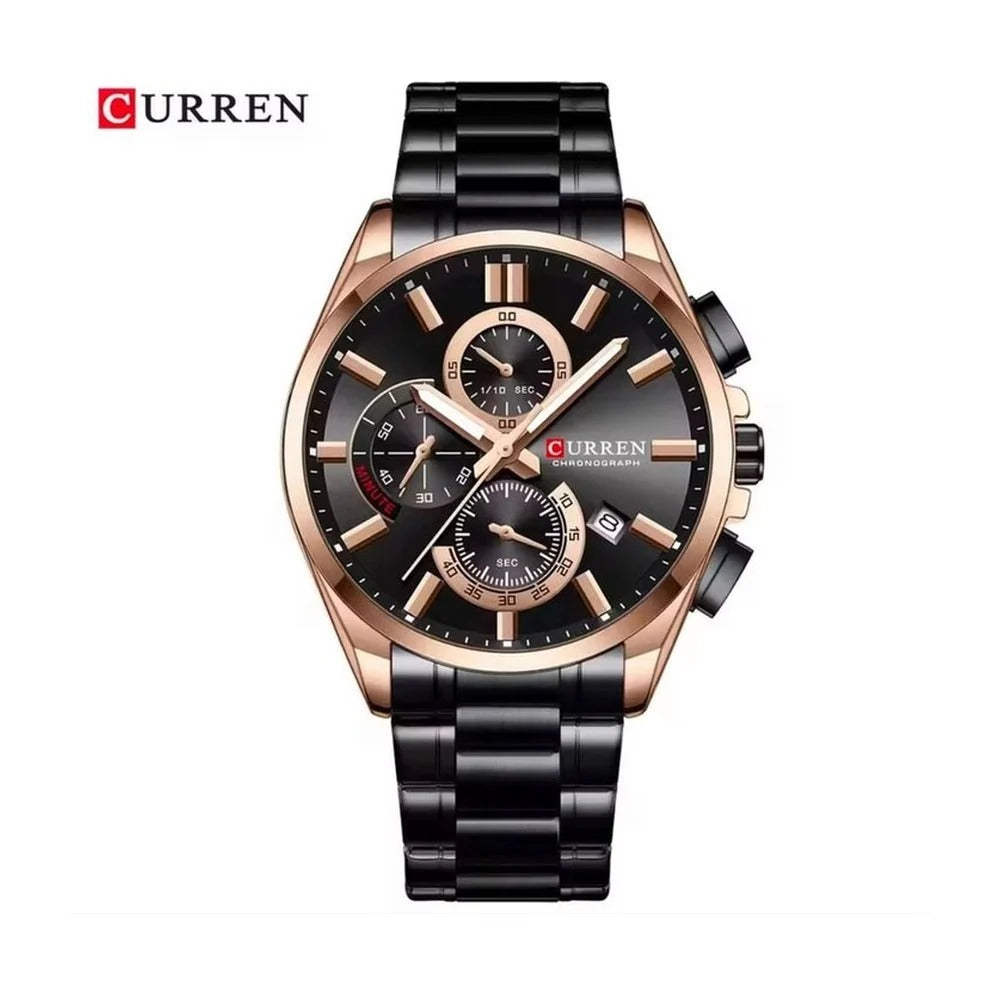 CURREN Cronógrafo Racing en Acero color Negro y Oro Rosa / Negro