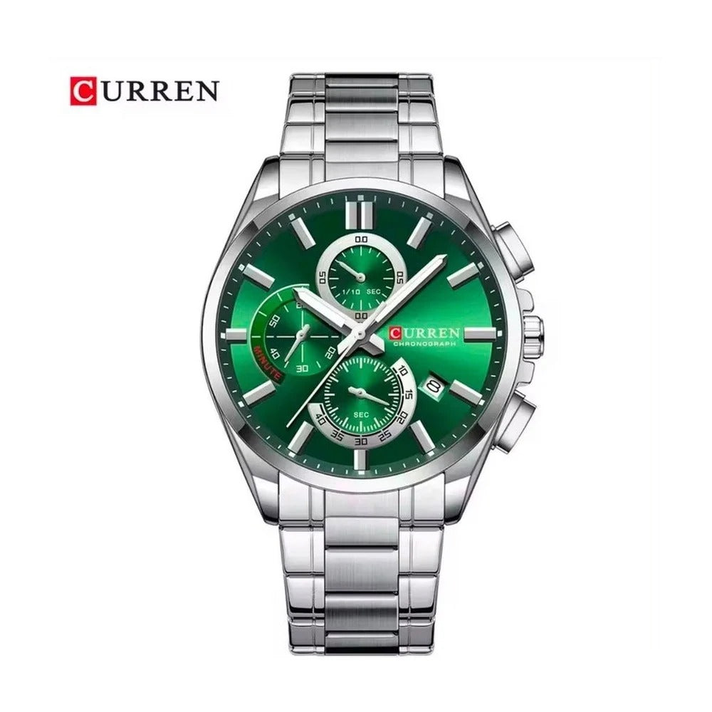 CURREN Cronógrafo Racing en Acero color Plateado / Verde