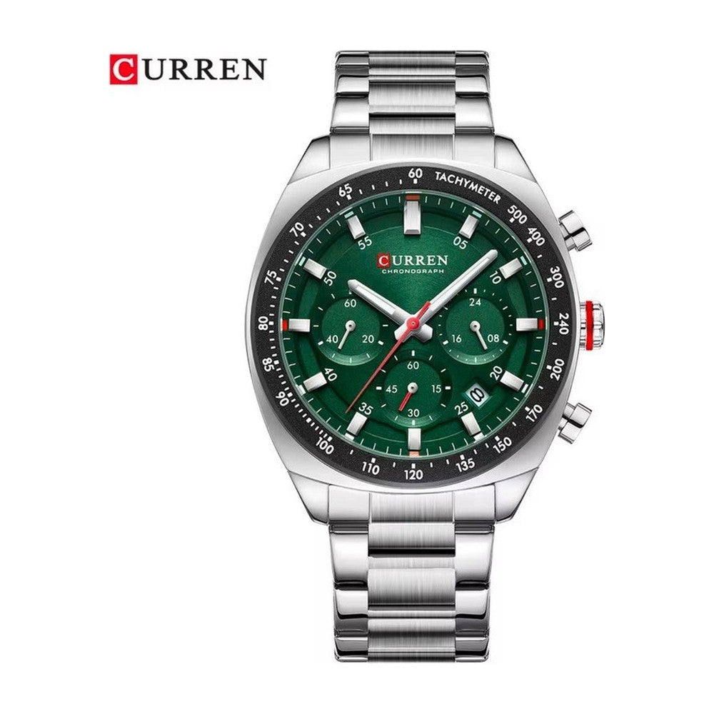 CURREN Cronógrafo con Taquímetro en Acero color Plateado / Verde
