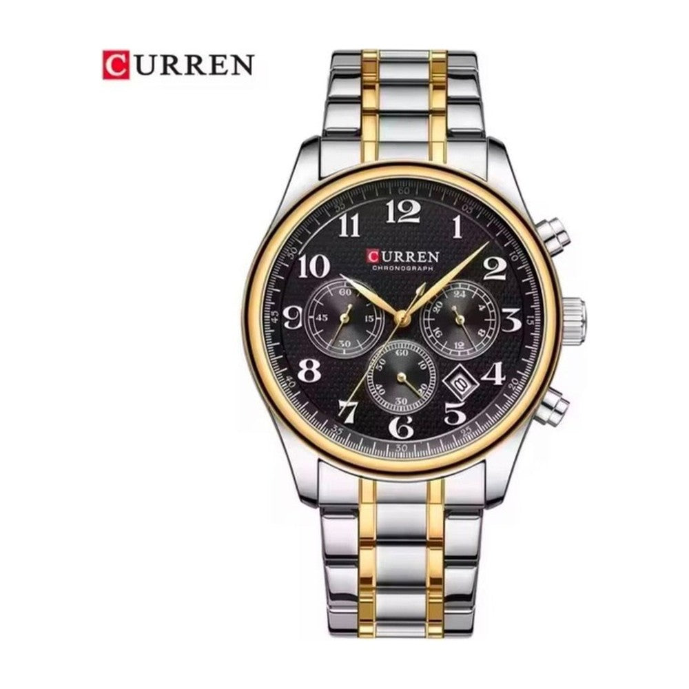 CURREN Cronógrafo Vintage en Acero color Plateado y Dorado / Negro