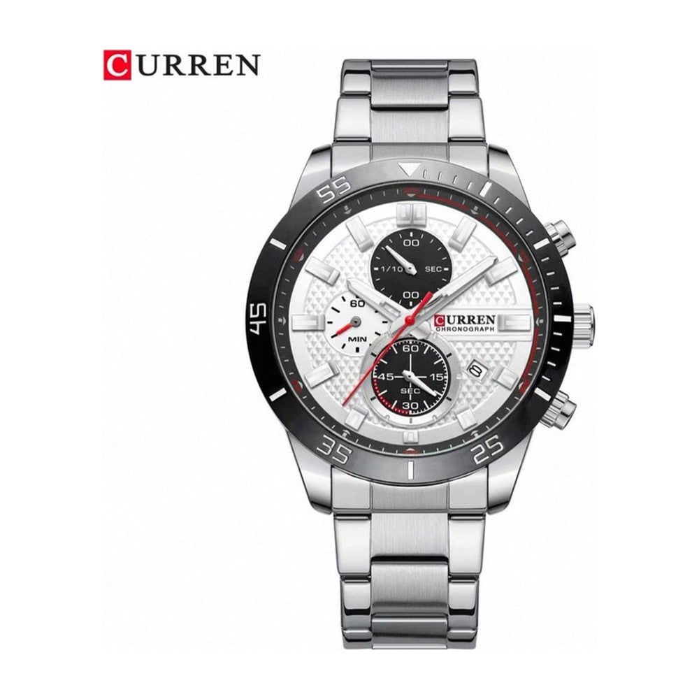 CURREN Cronógrafo Deportivo con Bisel color Plateado / Blanco