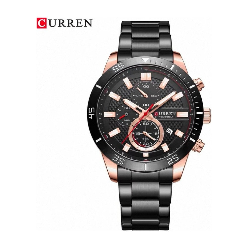 CURREN Cronógrafo Deportivo con Bisel color Negro y Oro Rosa / Negro