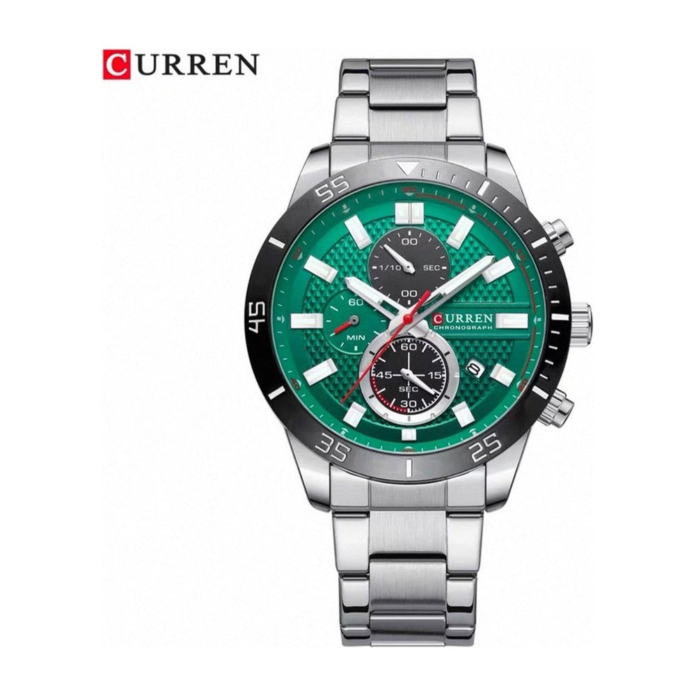 CURREN Cronógrafo Deportivo con Bisel color Plateado / Verde