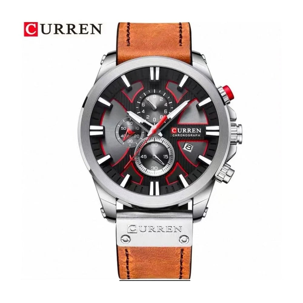 CURREN Cronógrafo con Correa de Cuero color Cuero Camel / Blanco