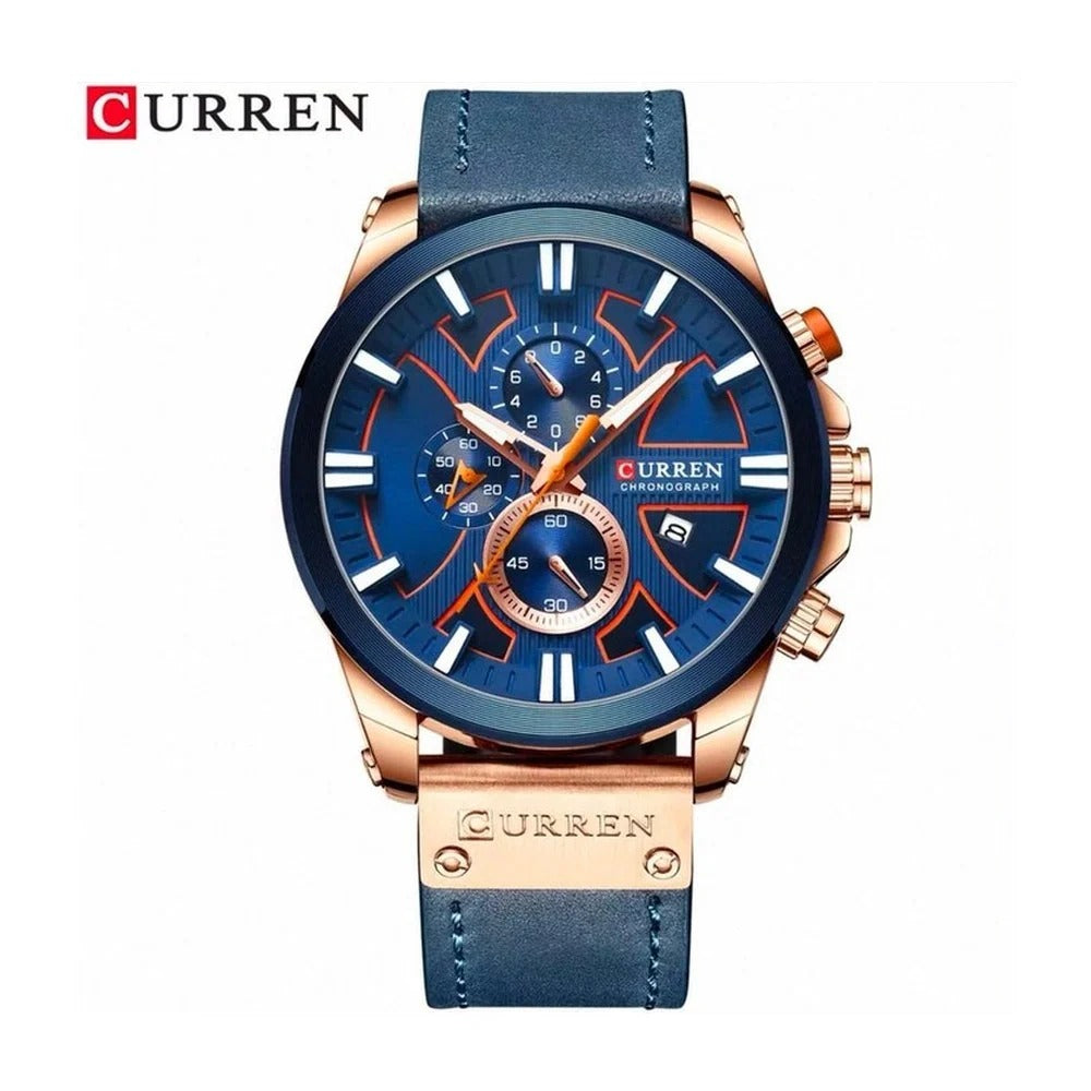 CURREN Cronógrafo con Correa de Cuero color Cuero Azul / Azul