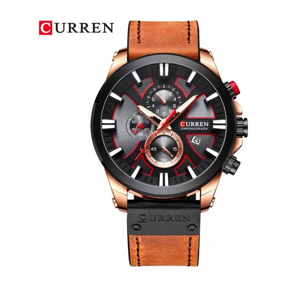 CURREN Cronógrafo con Correa de Cuero color Cuero Camel / Negro
