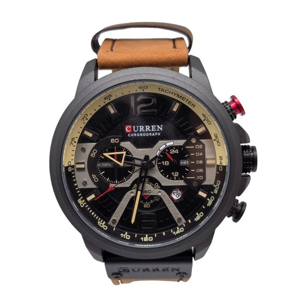CURREN Cronógrafo Militar en Cuero color Cuero Camel / Negro