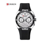 CURREN Cronógrafo Deportivo en Silicona color Goma Negra / Blanco