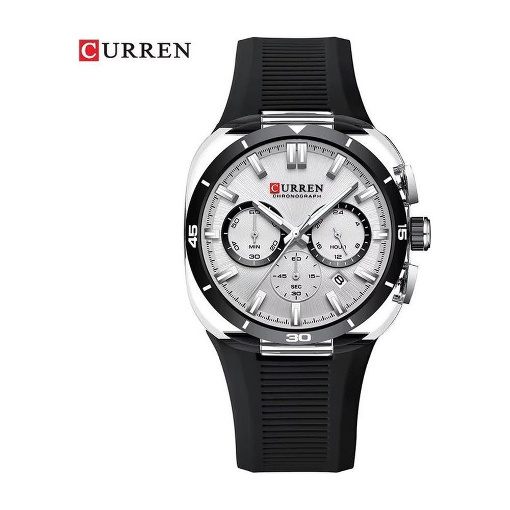 CURREN Cronógrafo Deportivo en Silicona color Goma Negra / Blanco