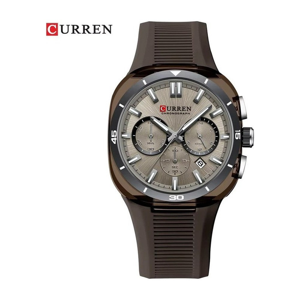 CURREN Cronógrafo Deportivo en Silicona color Goma Café / Gris