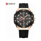 CURREN Cronógrafo Octagonal en Silicona color Goma Negra / Oro Rosa