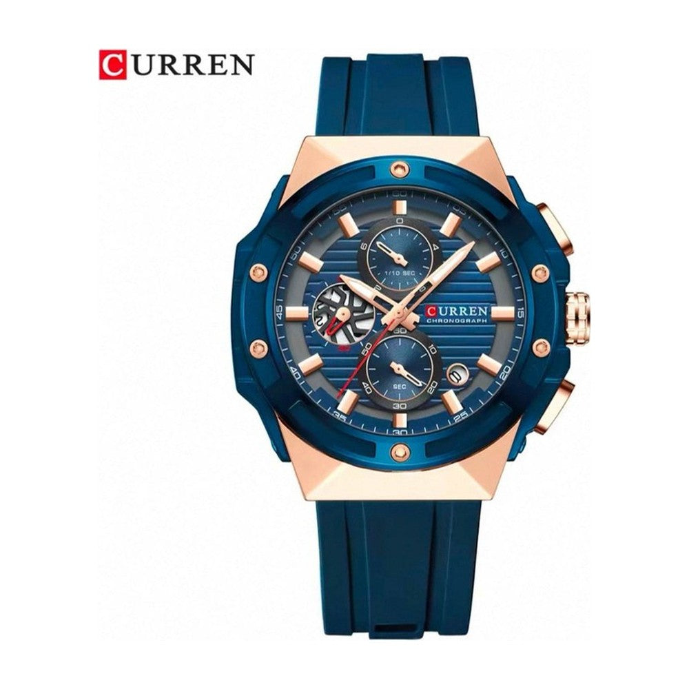 CURREN Cronógrafo Octagonal en Silicona color Goma Azul / Azul