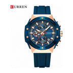 CURREN Cronógrafo Octagonal en Silicona color Goma Azul / Azul