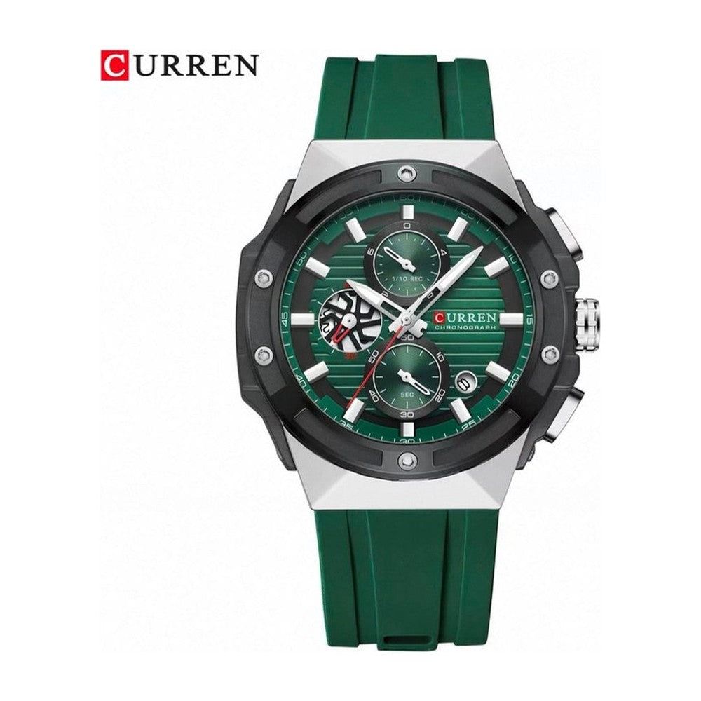 CURREN Cronógrafo Octagonal en Silicona color Goma Verde / Verde