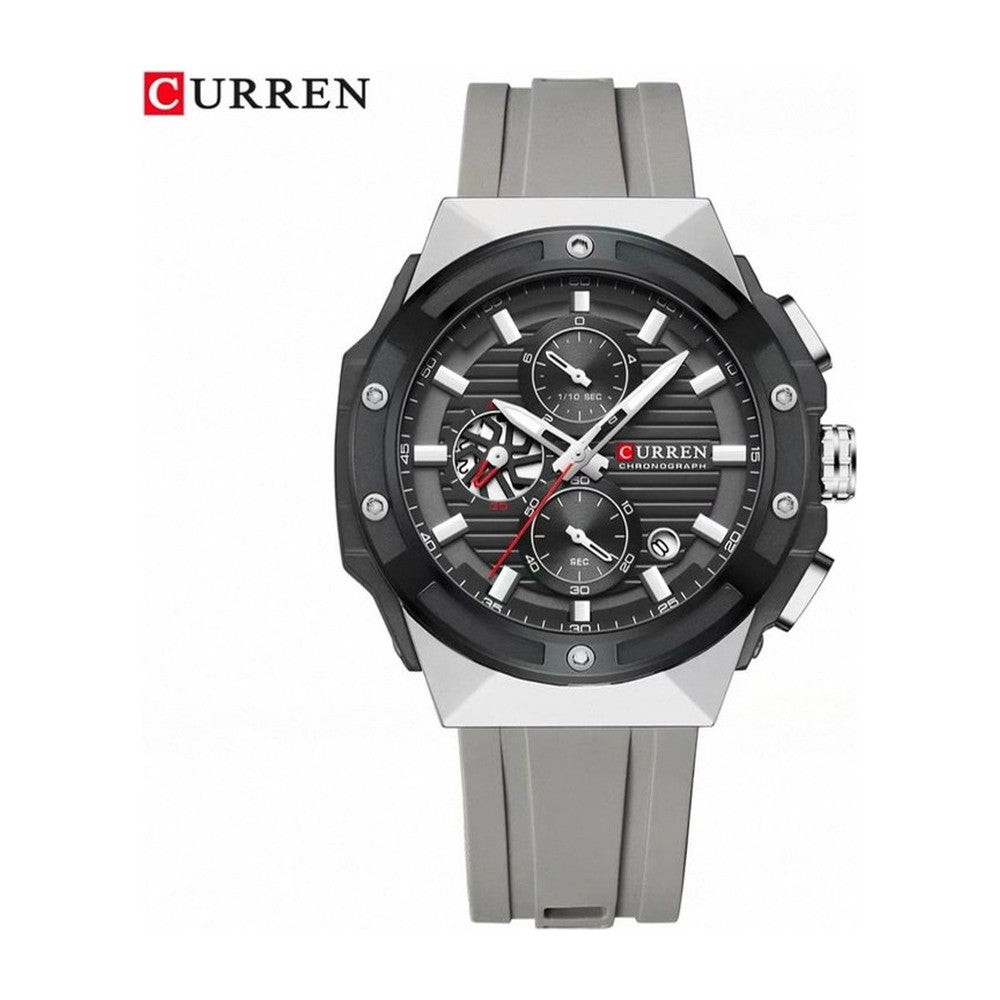 CURREN Cronógrafo Octagonal en Silicona color Goma Gris / Gris