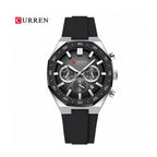 CURREN Cronógrafo Deportivo Bisel en Silicona color Goma Negra / Negro