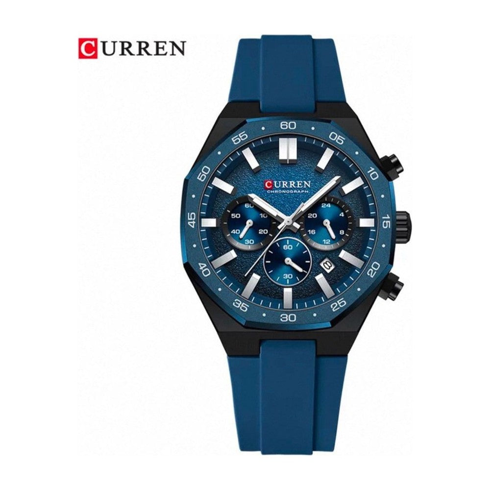 CURREN Cronógrafo Deportivo Bisel en Silicona color Goma Azul / Azul