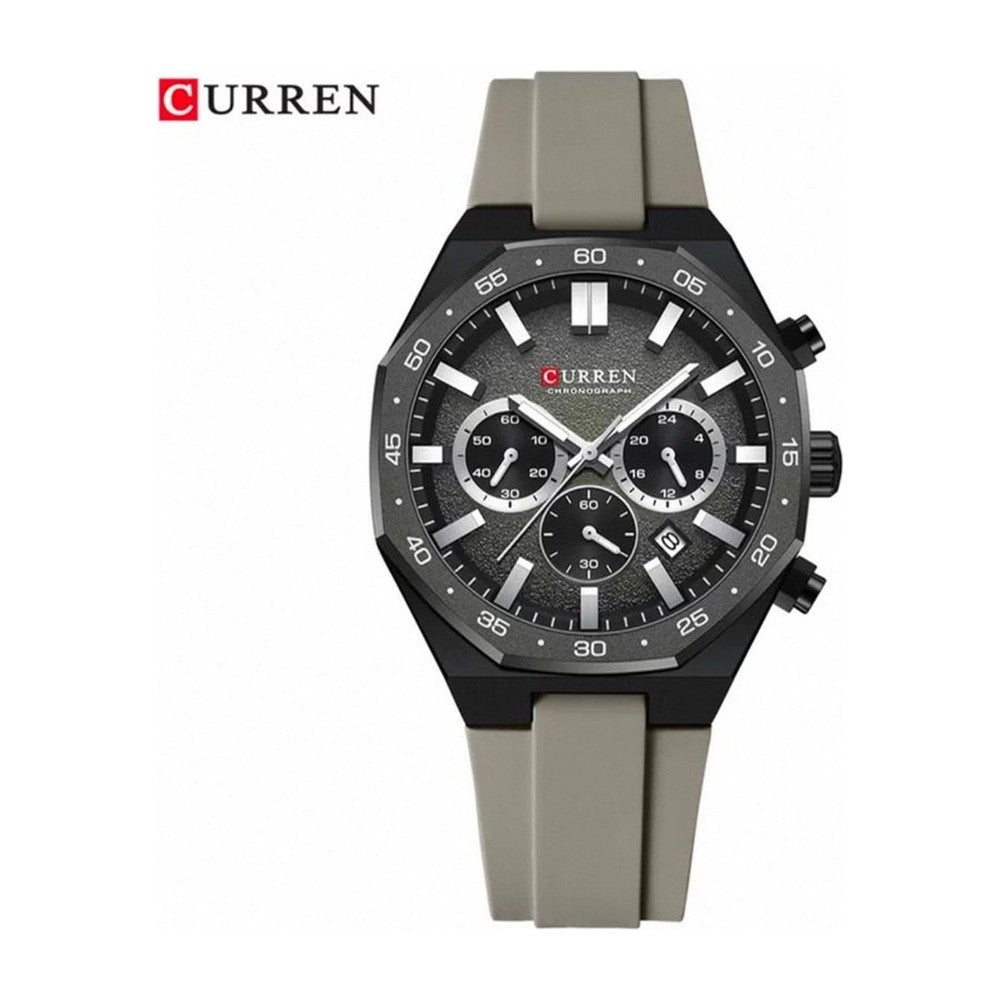 CURREN Cronógrafo Deportivo Bisel en Silicona color Goma Gris / Negro