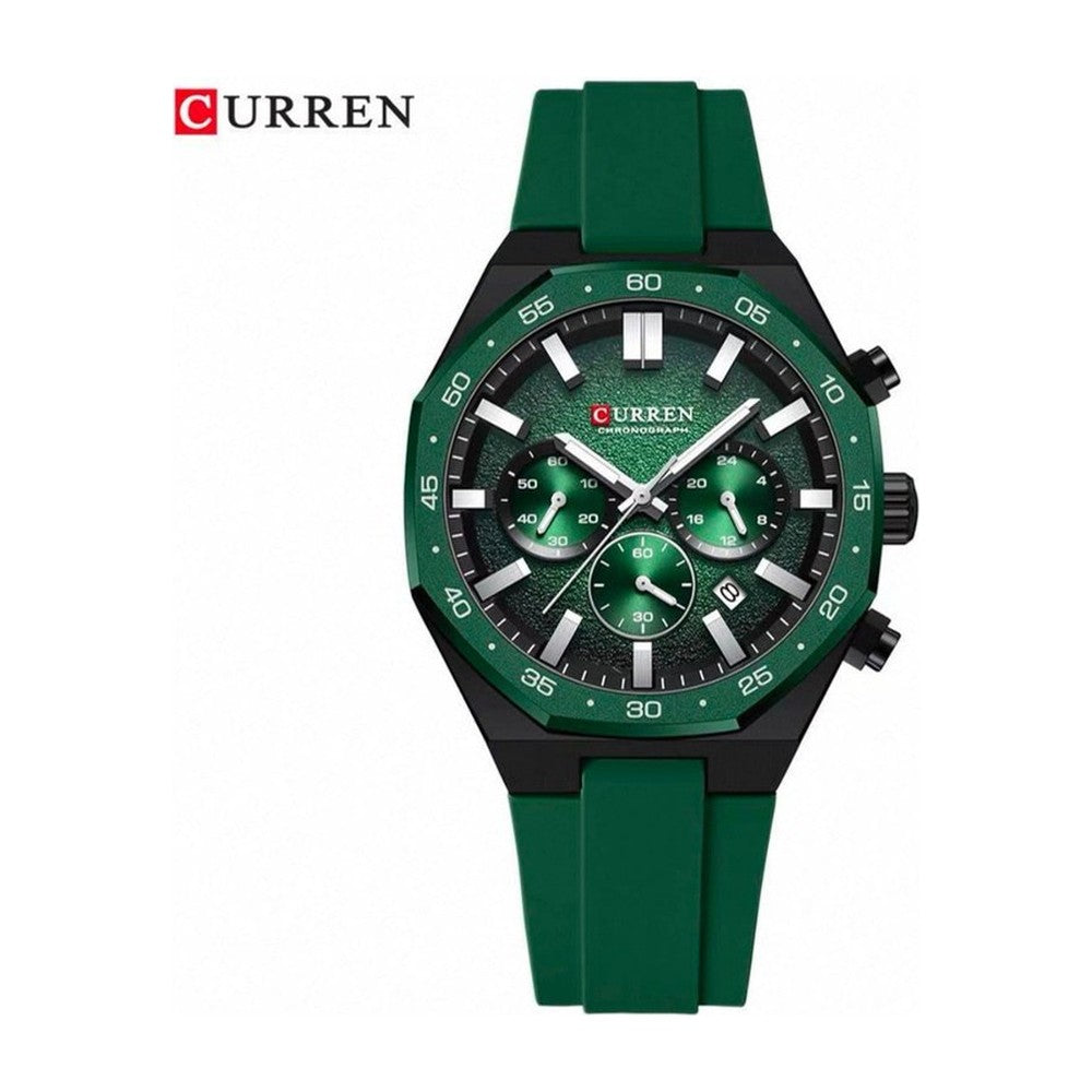 CURREN Cronógrafo Deportivo Bisel en Silicona color Goma Verde / Verde