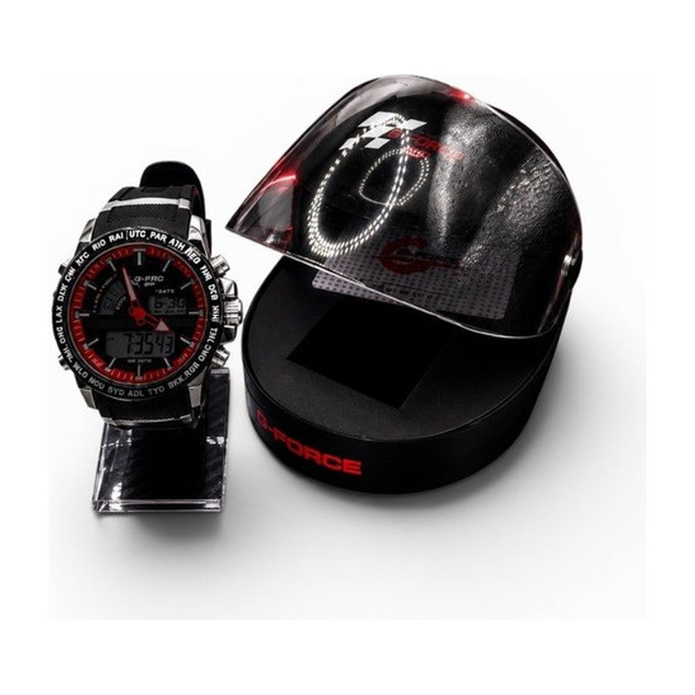 G-FORCE Reloj Deportivo con Estuche de Regalo color Goma Negra / Rojo
