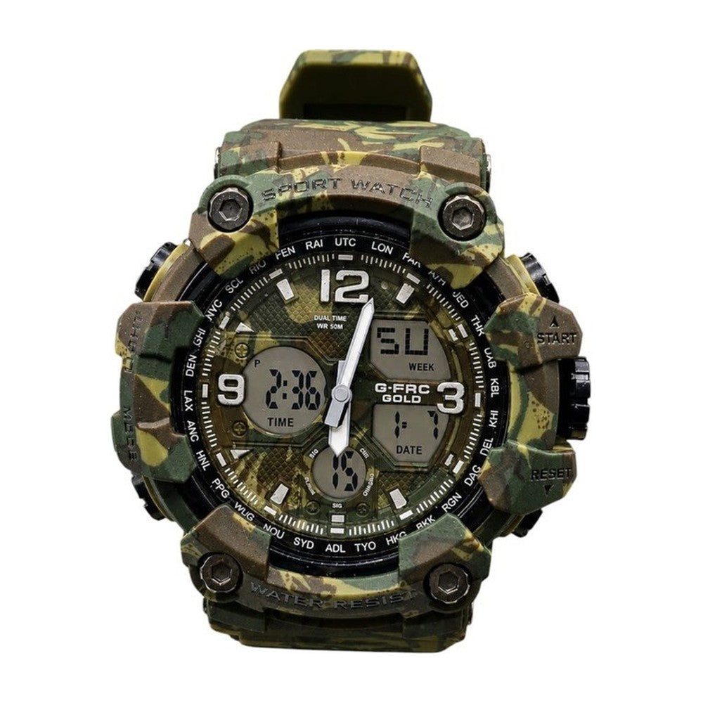 G-FORCE Reloj Táctico Doble Hora color Camuflado Verde / Negro