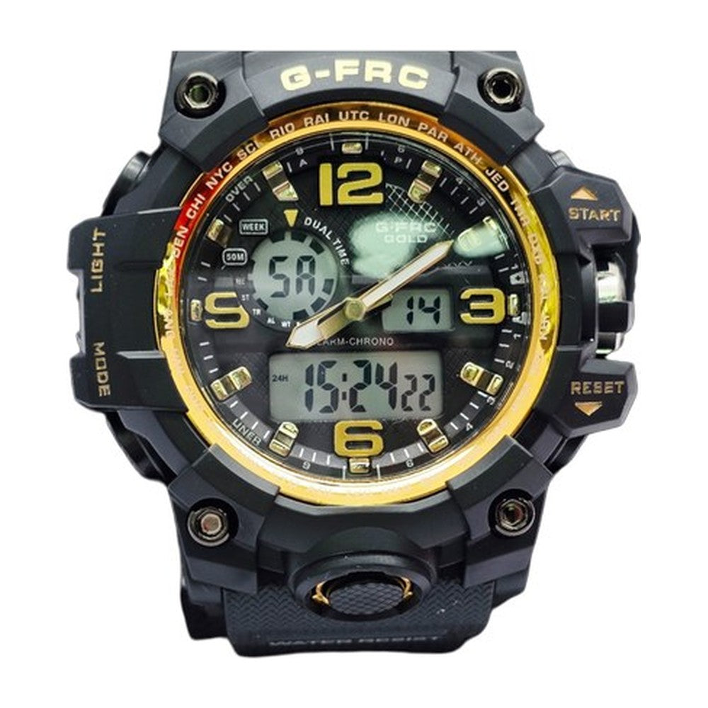 G-FORCE Doble Hora Deportivo Gold color Goma Negra / Dorado