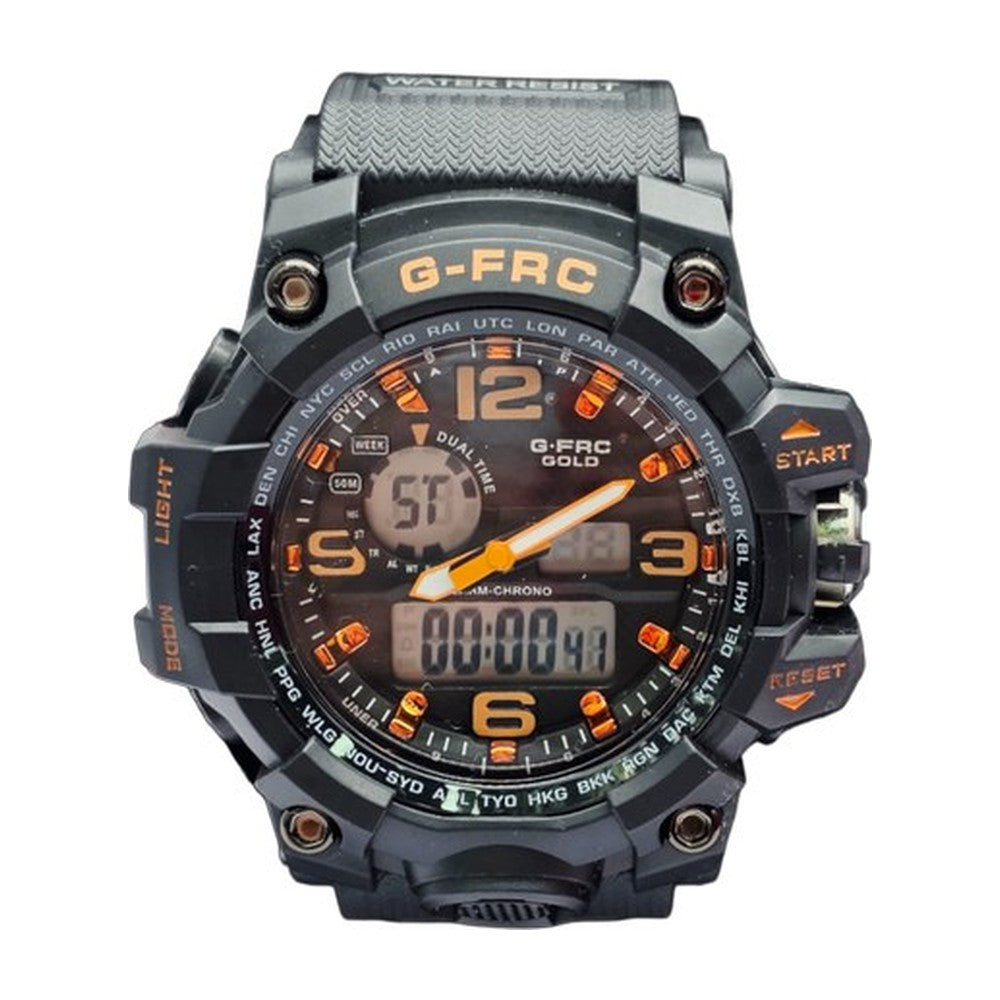 G-FORCE Doble Hora Deportivo Gold color Goma Gris / Naranja