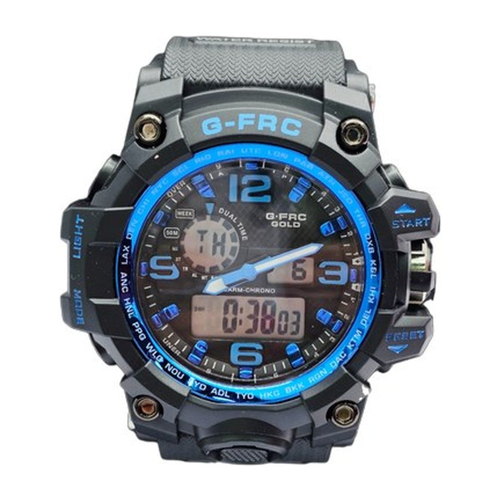 G-FORCE Doble Hora Deportivo Gold color Goma Gris / Azul