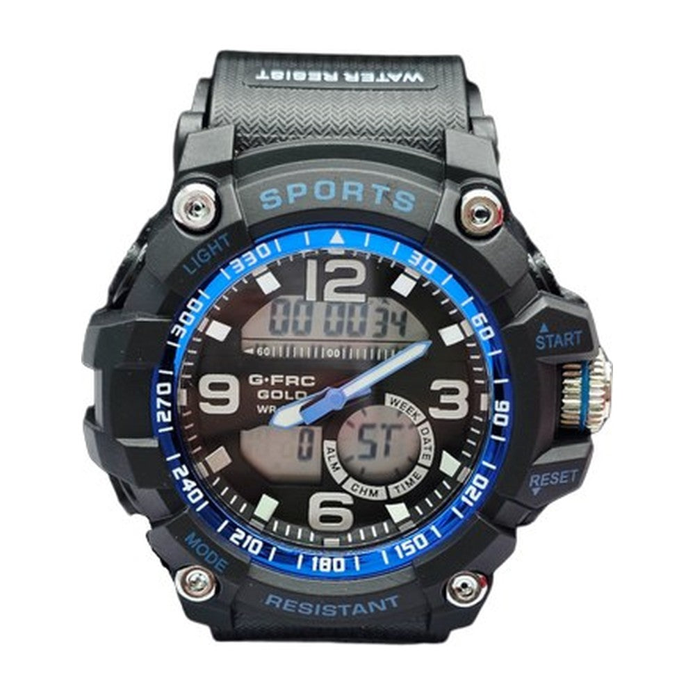 G-FORCE Doble Hora Deportivo Gold color Goma Negra / Azul