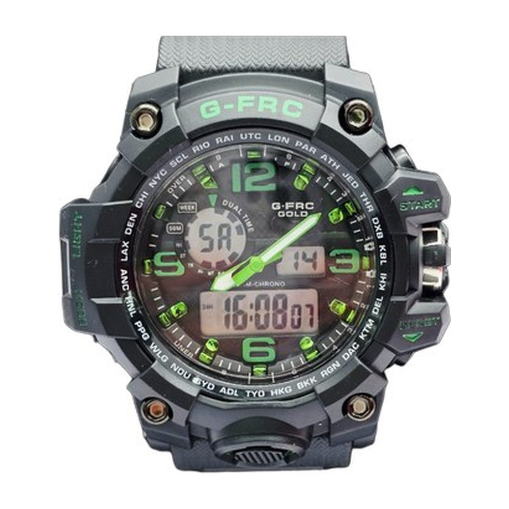 G-FORCE Doble Hora Deportivo Gold color Goma Gris / Verde Neón