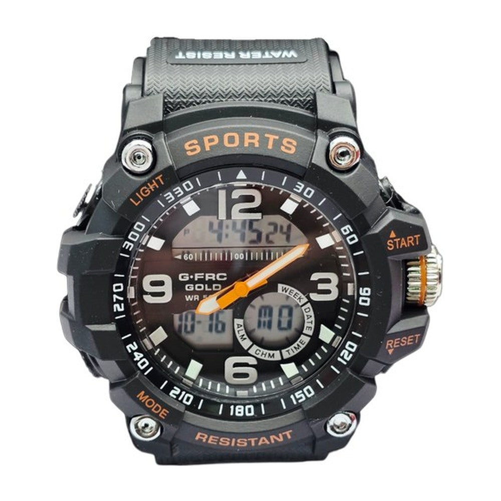 G-FORCE Doble Hora Analógico Digital color Goma Negra / Naranja