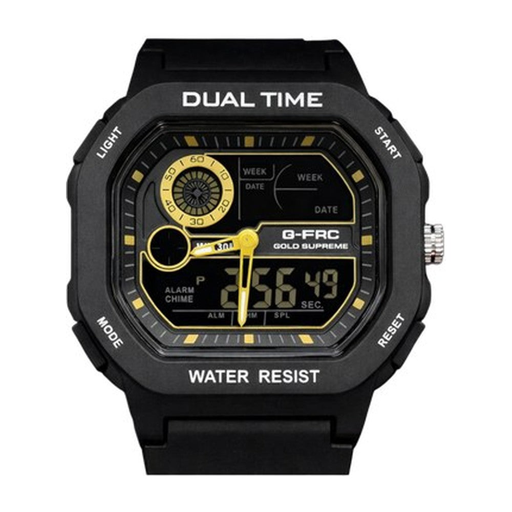 G-FORCE Doble Hora Supreme en Silicona color Goma Negra / Dorado