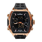 G-FORCE Doble Hora Supreme Rectangular color Goma Negra y Oro Rosa / Negro
