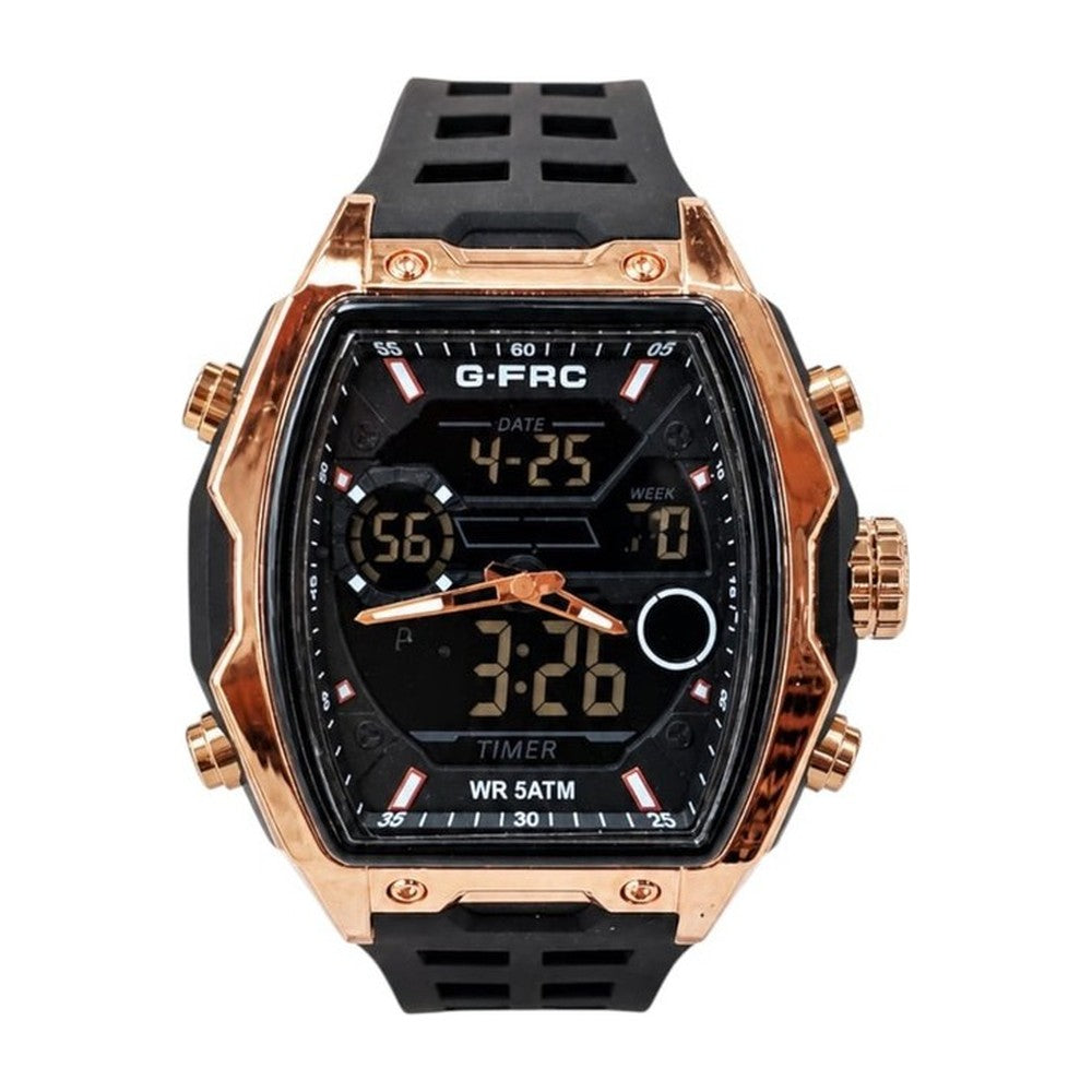 G-FORCE Doble Hora Supreme Rectangular color Goma Negra y Oro Rosa / Negro