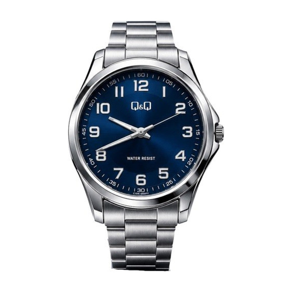 Q&Q Reloj en Acero Esfera Amplia color Plateado / Azul