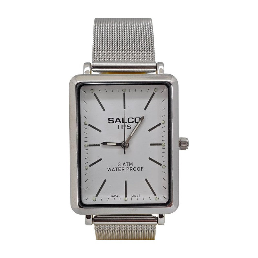 SALCO Quartz Reloj Rectangular Metálico color Plateado Malla / Blanco
