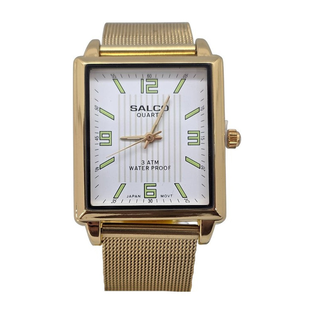 SALCO Quartz Reloj Rectangular Metálico color Dorado Malla / Blanco