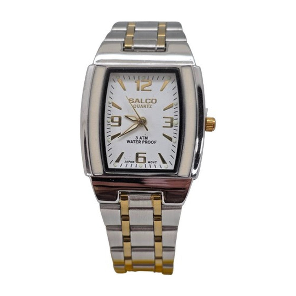 SALCO Quartz Reloj Rectangular Metálico color Plateado y Dorado / Blanco