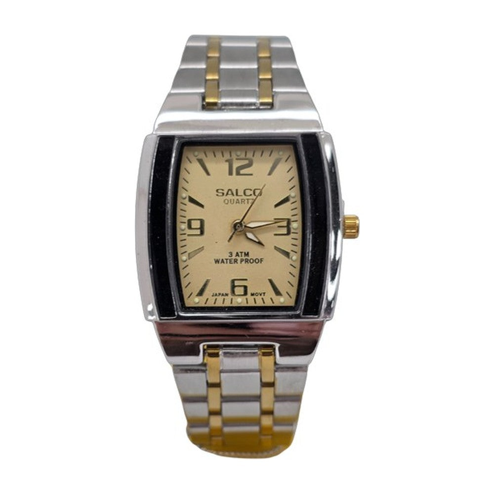 SALCO Quartz Reloj Rectangular Metálico color Plateado y Dorado / Beige